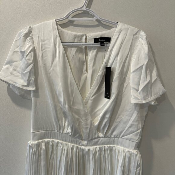 Lulus Twirl-wind Romance White Satin Tiered Midi Dress White Size Large - Picture 3 of 3